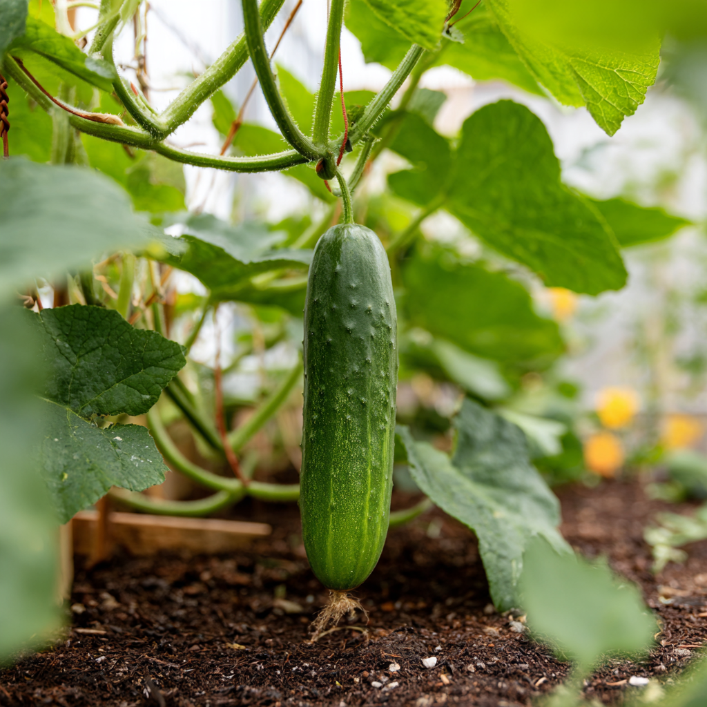 Beit Alpha Cucumber plant growing in a garden